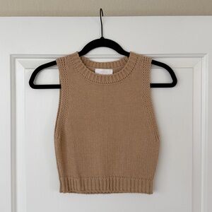 Sleeveless Knit Tank Top in Camel